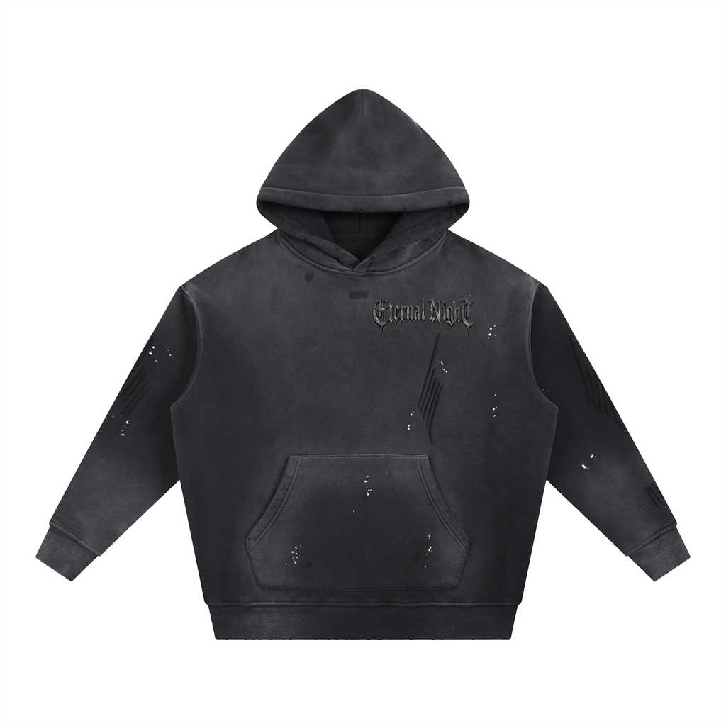 Vintage Washed Frayed Fleece Hoodie