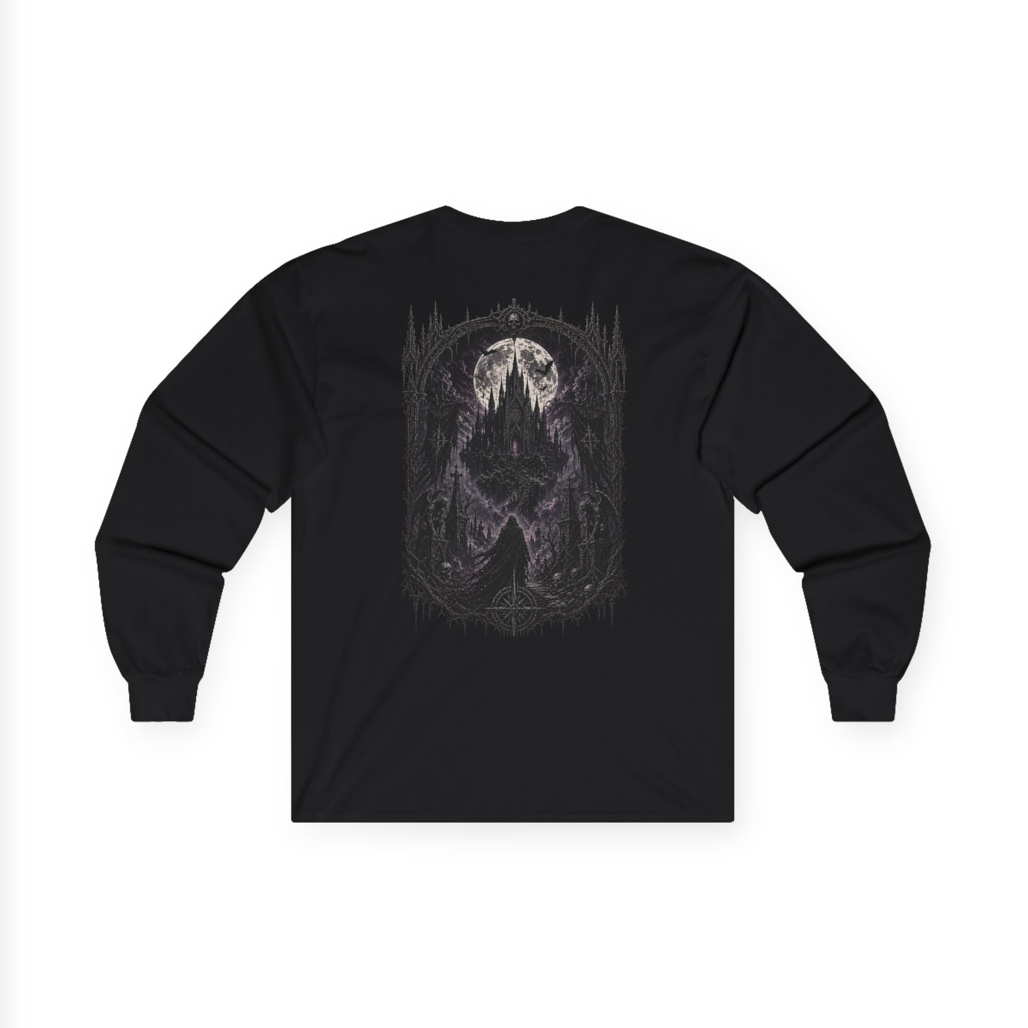 Eternal Night Long Sleeve Tee — Gothic Moonlit Raven Graphic