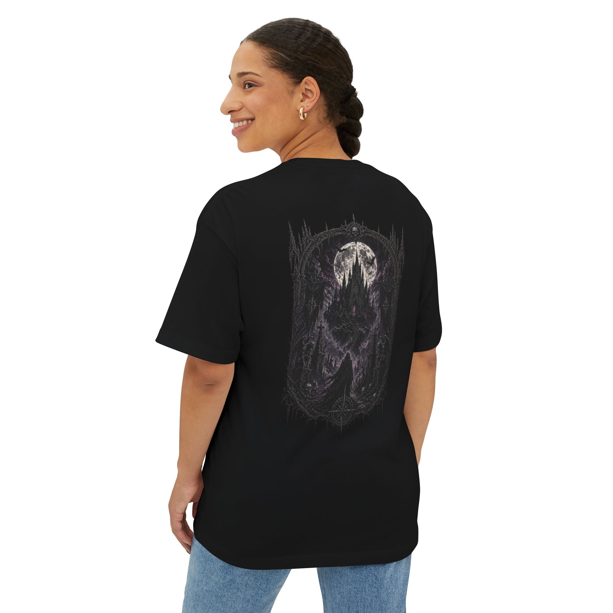 Boxy Tee — 'Eternal Night' Gothic Moonlit Mountain Graphic