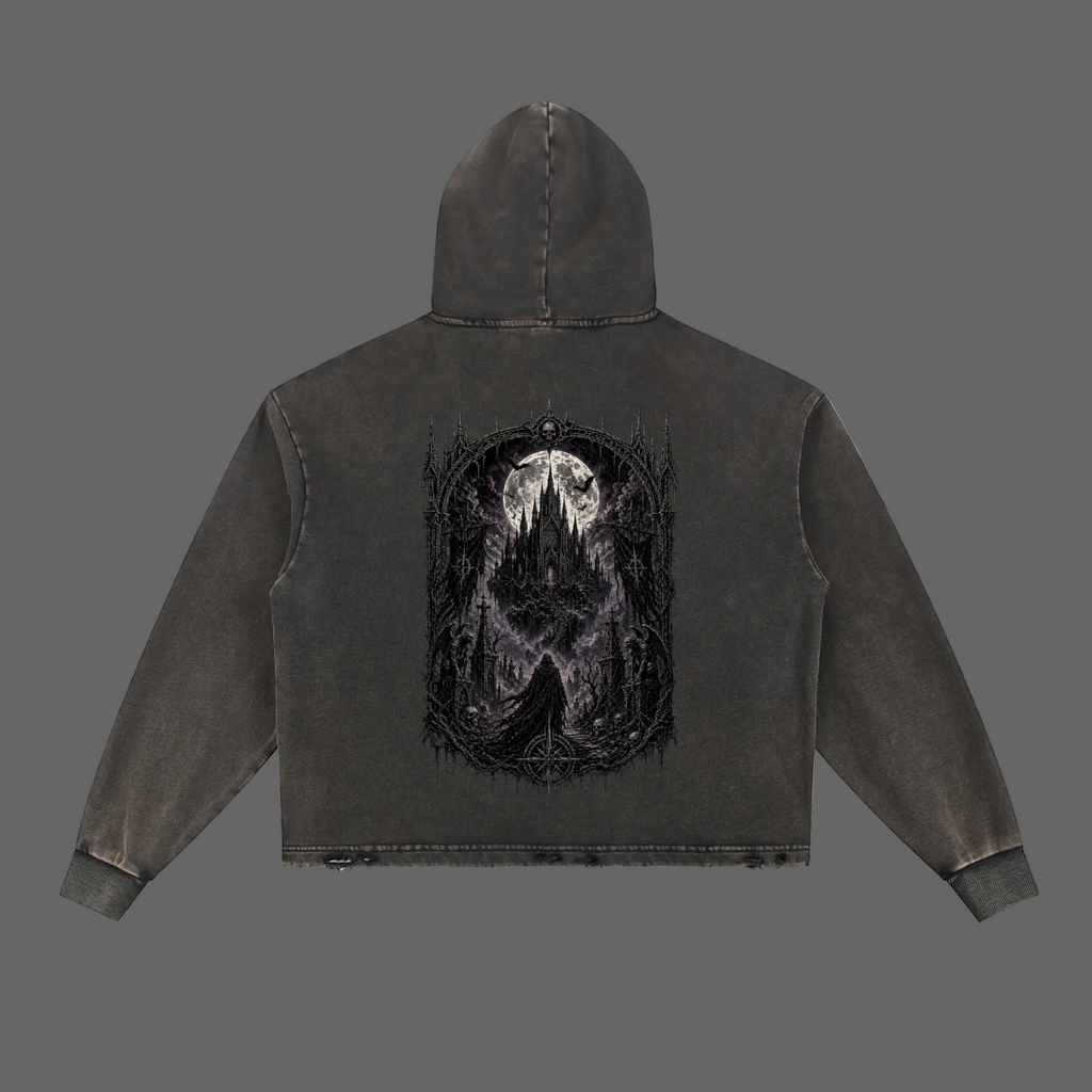 Vintage Washed Frayed-Hem Hoodie