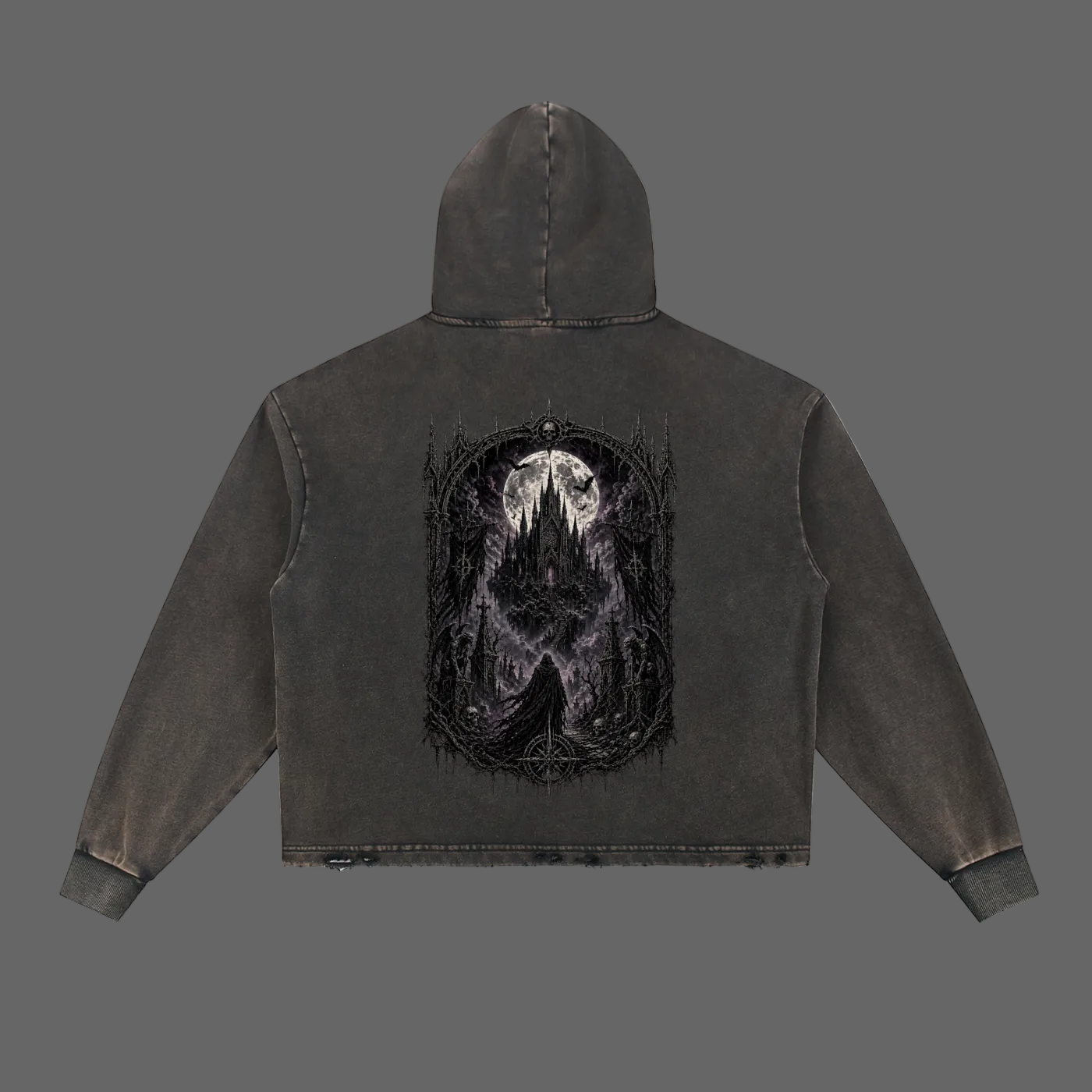 Vintage Washed Frayed-Hem Hoodie