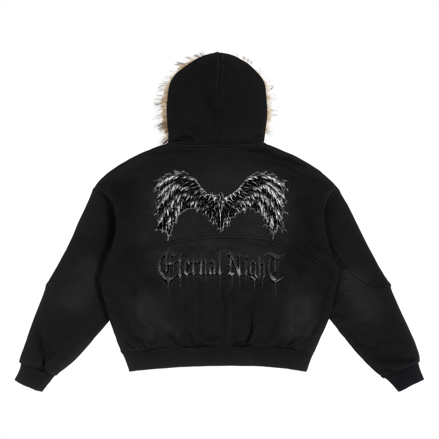 Sun Fade Boxy Detachable Fur Hoodie