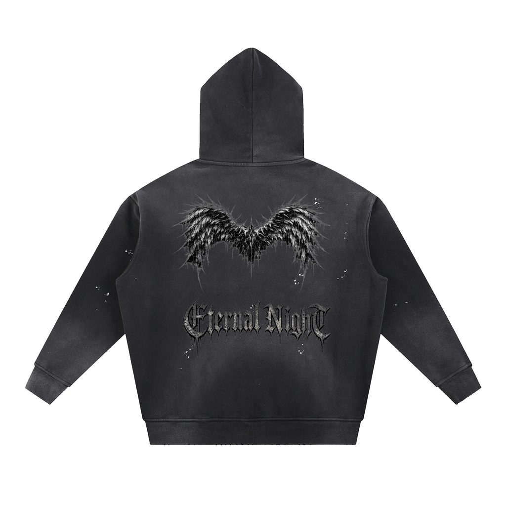 Vintage Washed Frayed Fleece Hoodie